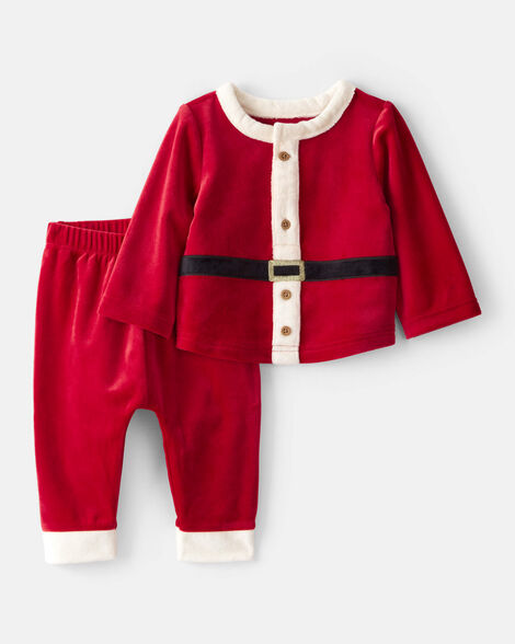 baby 2-piece santa holiday long-sleeve tee & pant set - red