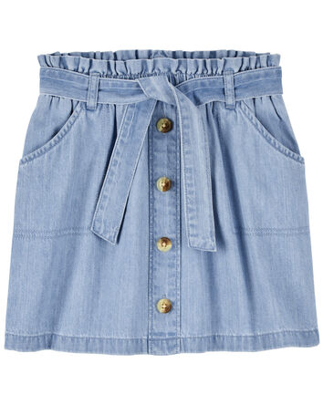 Kid Paperbag Belted Button-Front Skirt