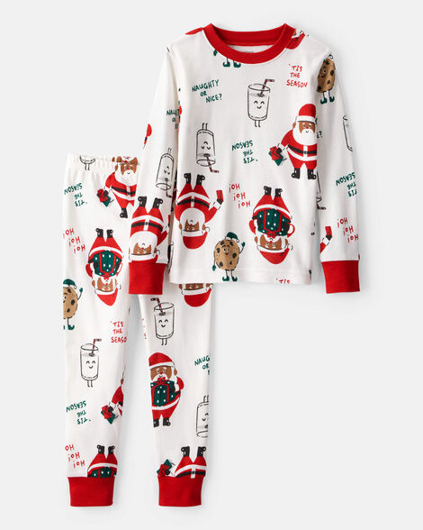 baby brown santa milk & cookies 100% cotton long-sleeve snug fit 2-piece pajamas - white