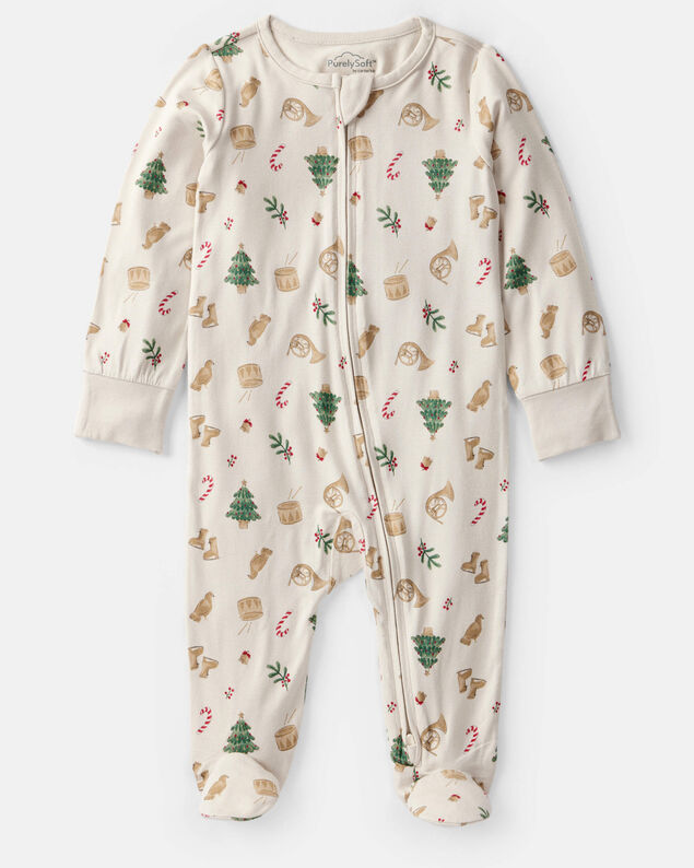 Product image 1 of Baby Christmas Print PurelySoft Long-Sleeve Sleep & Play Pajamas - White