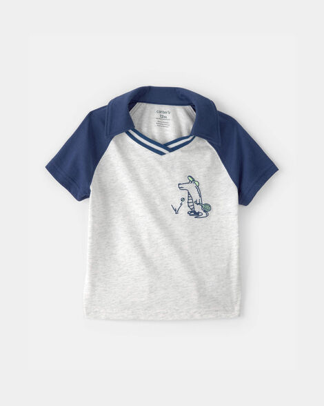 baby boy alligator polo shirt - blue/grey