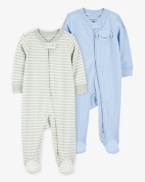Product image 1 of Baby 2-Pack Ribbed 2-Way Zip Sleep & Play Pajamas - Blue/Green