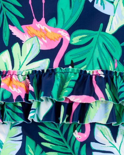Product image 4 of Baby Girl 1-Piece Tropical Flamingo Long-Sleeve Rashguard Swimsuit