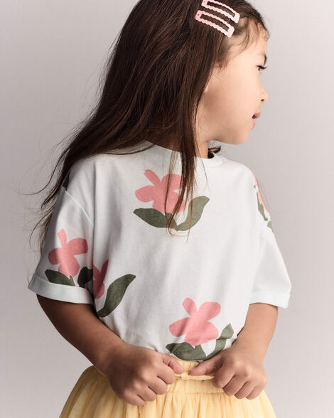 Toddler Girl Rolled Cuff Tee in Floral Print - Light Green