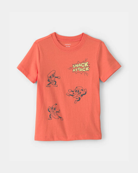 toddler boy snack attack graphic tee - coral
