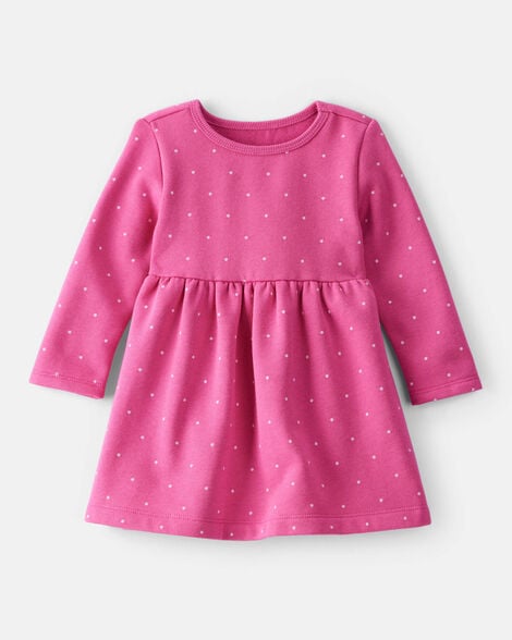baby girl daydream fleece polka dot knit dress - pink