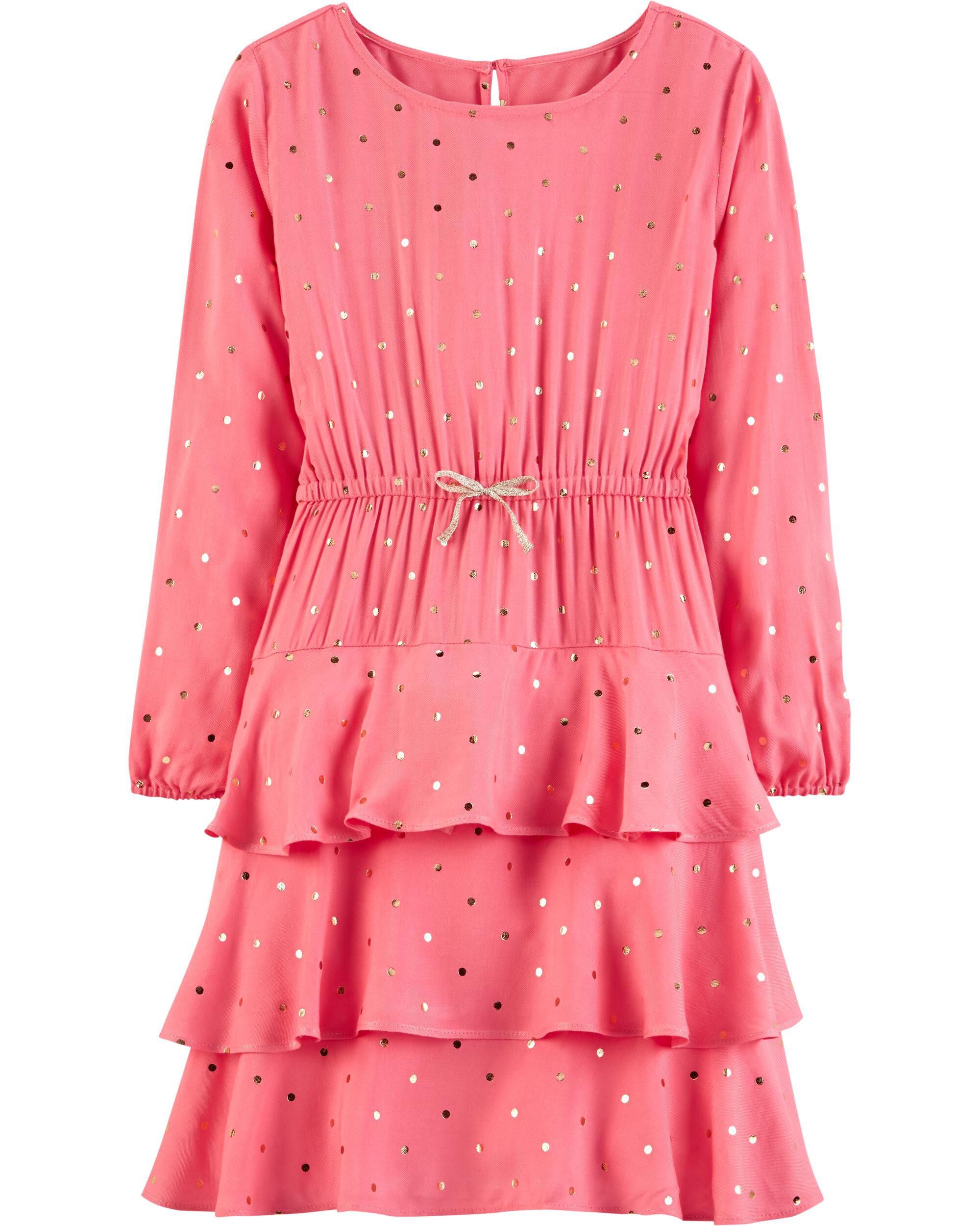 pink polka dot ruffle dress