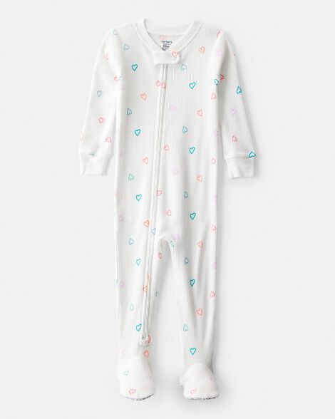 toddler girl heart cotton snug fit footie 1-piece pajamas - white