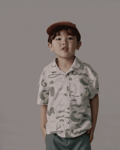 Toddler Boy Button-Down Short-Sleeve Shirt in Beach Print - Cream
