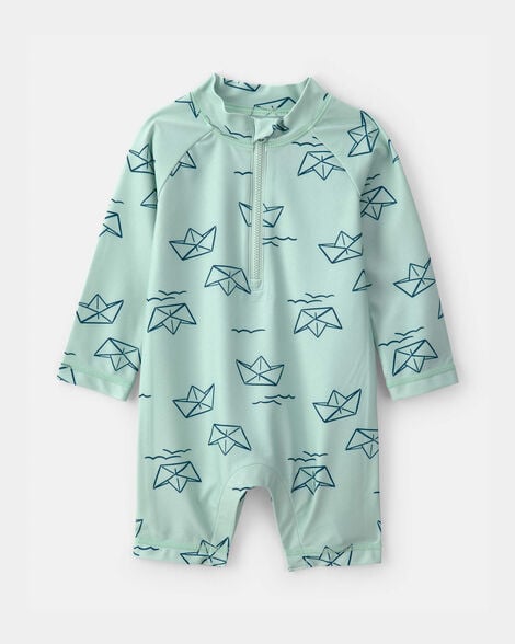 baby boy boat long-sleeve rashguard - turquoise