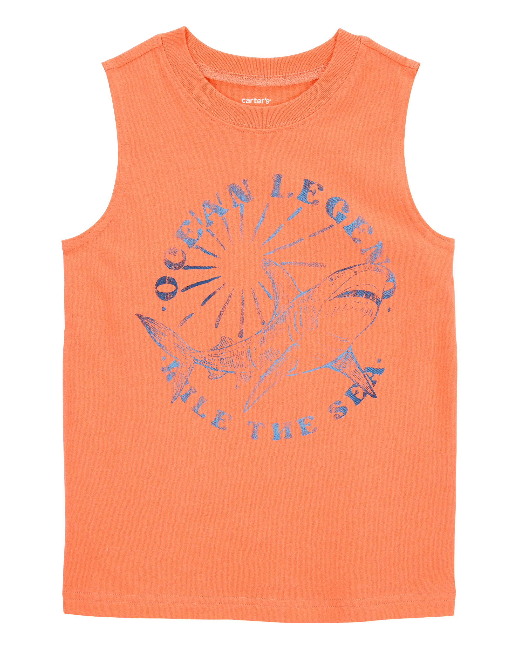 Kid Shark Surf Slogan Tank - Orange
