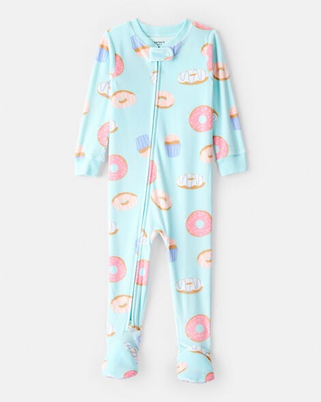 baby girl donuts dreamplush long-sleeve snug fit 1-piece pajamas - blue