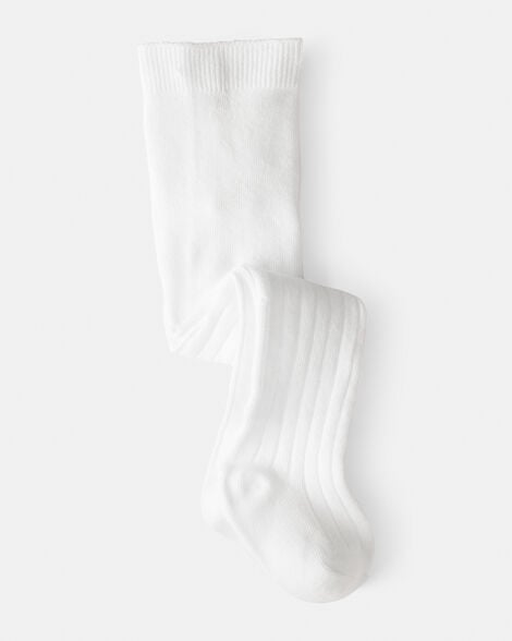 baby girl rib tights - white