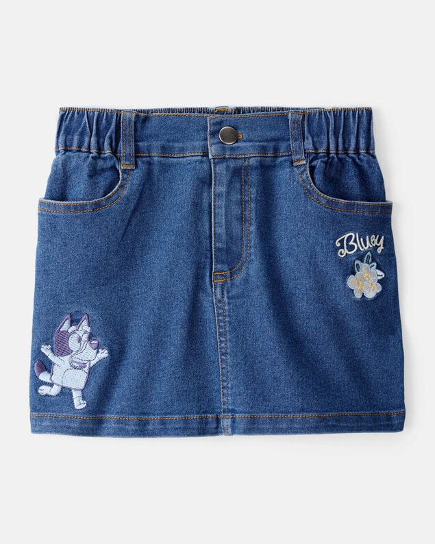 Product image 1 of Toddler Girl Bluey Embroidered Denim Skirt - Blue