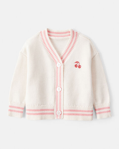  Product image 1 of Baby Girl Cherry Cotton Long-Sleeve Sweater - White