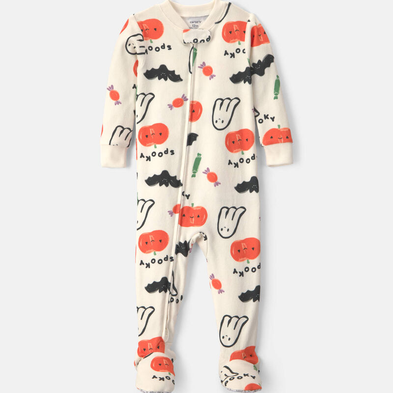 Baby Halloween Print 1-Piece Footed Pajama - Cream