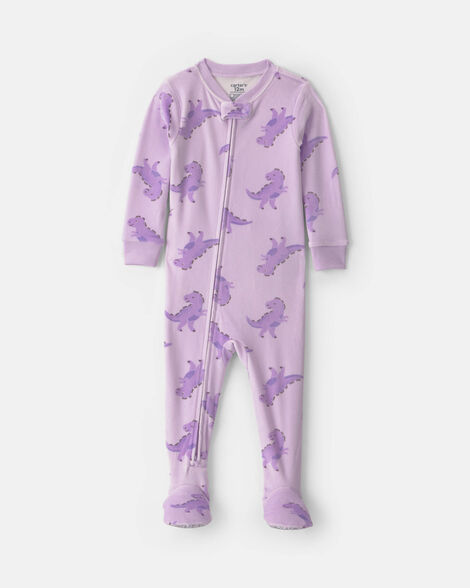 toddler girl 1-piece dino dreamplush snug fit footed pajama - purple