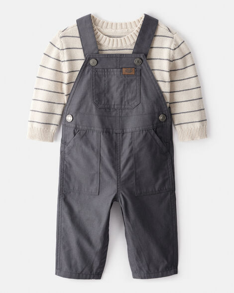 baby boy 2-piece stripe sweater & overall set - grey