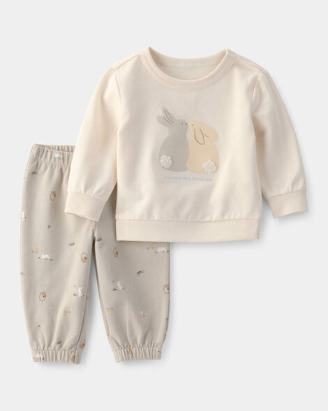 baby 2-piece easter bunny french terry tee & pant set - cream