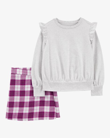  Product image 1 of Kid 2-Piece Flutter Top & Plaid Flannel Skort Set