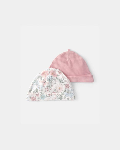 baby girl 2-pack butterfly garden purelysoft caps - pink/ivory