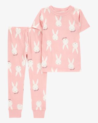 Product image 1 of Baby Bunny Print Easter Snug Fit Cotton 2-Piece Pajamas - Pink