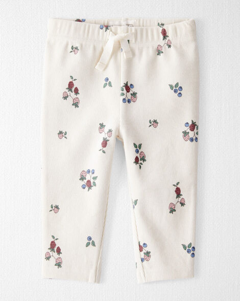 Baby Girl Organic Cotton Ribbed Knit Pants in Berry Blossom Print
