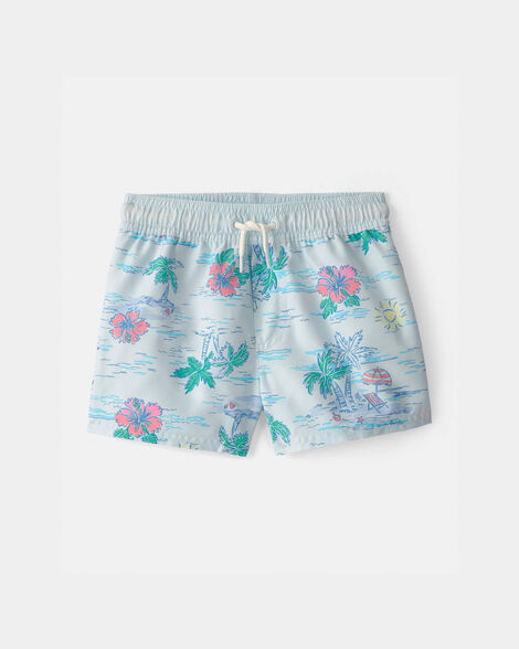 toddler boy tropical beach swim trunks - blue