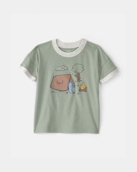 toddler boy camping dinosaur graphic tee - green
