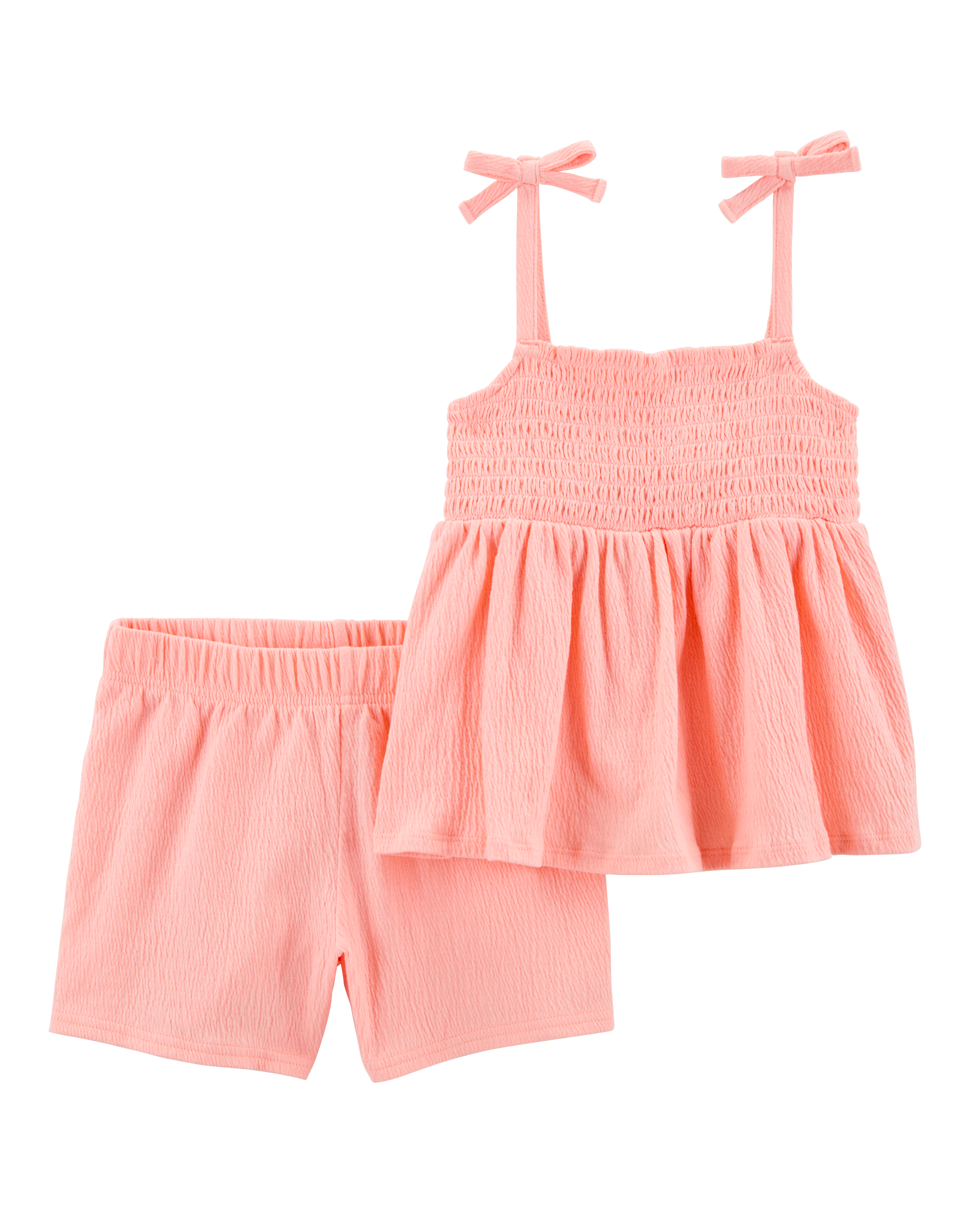 Kid 2-Piece Crinkle Jersey Tank & Short Set - Coral