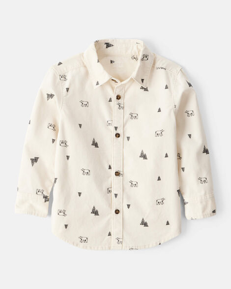 toddler boy winter print corduroy long-sleeve button-down shirt - ivory