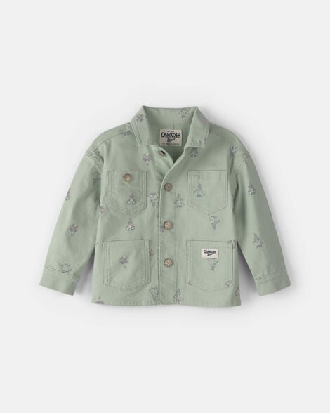 Toddler Girl Floral Canvas Jacket - Green