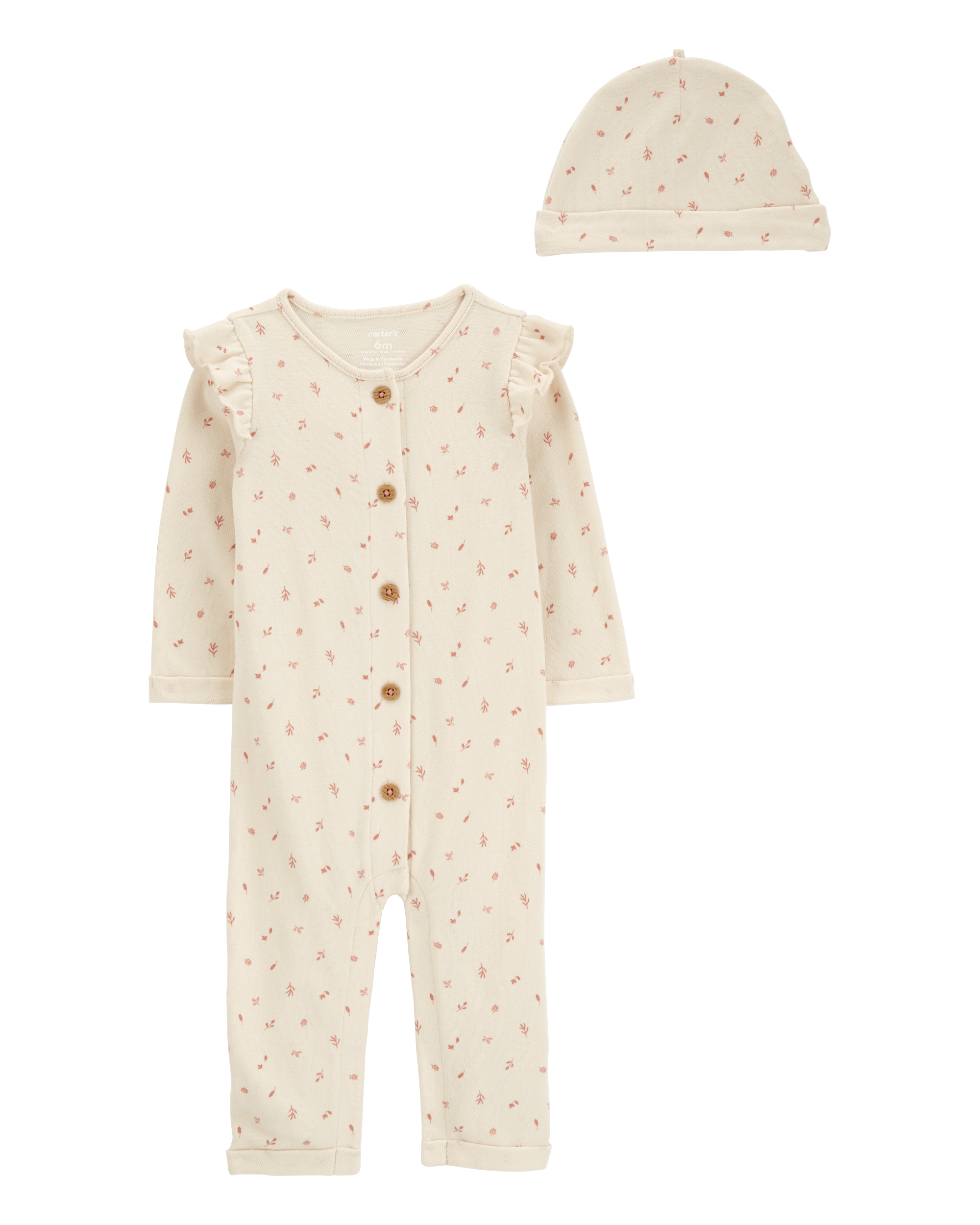 Baby Girl 2-Piece Button-Down Jumpsuit & Cap Set - Ivory