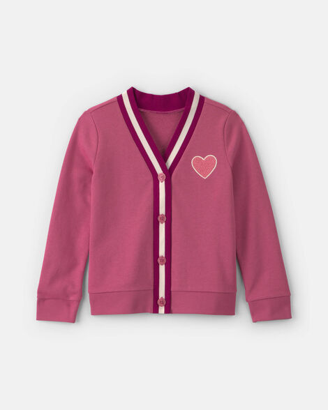 girls heart french terry cardigan sweater - pink