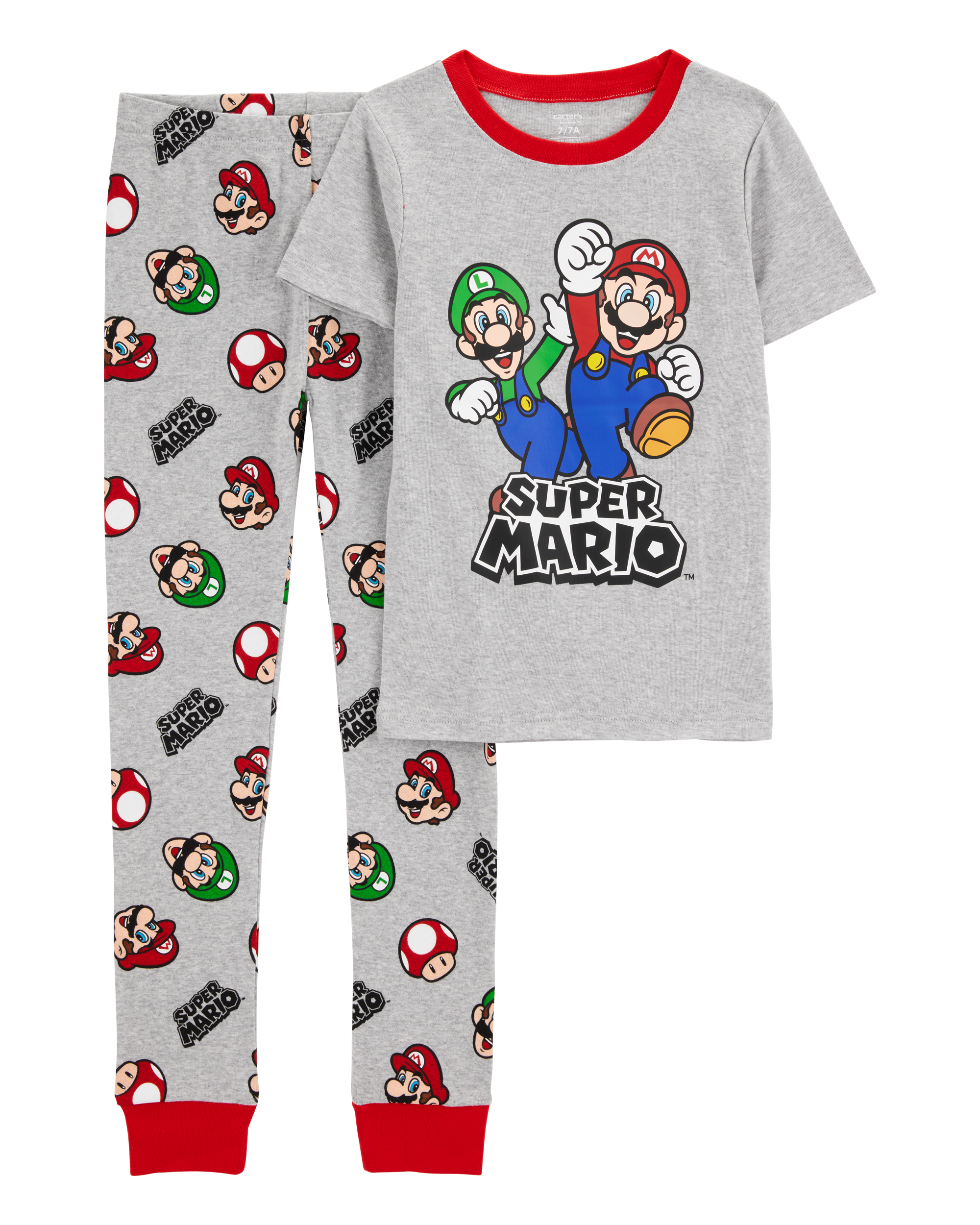 Kid Super Mario Snug Fit Cotton 2-Piece Pajamas - Heather