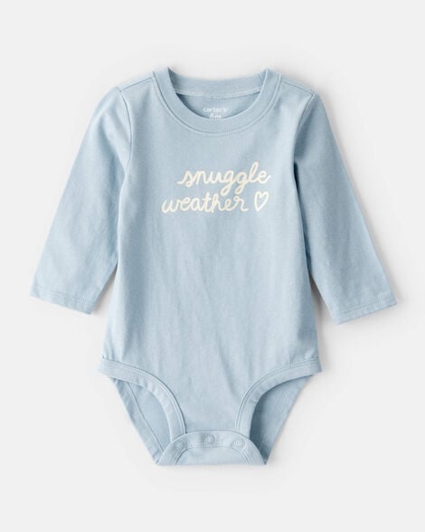 baby girl snuggle weather long-sleeve graphic bodysuit - blue