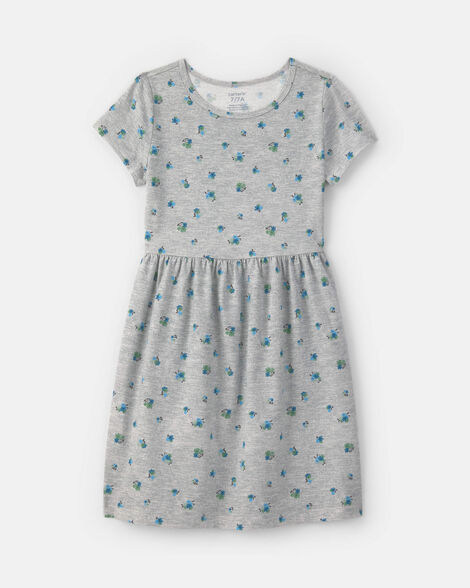 girls floral short-sleeve dress - grey