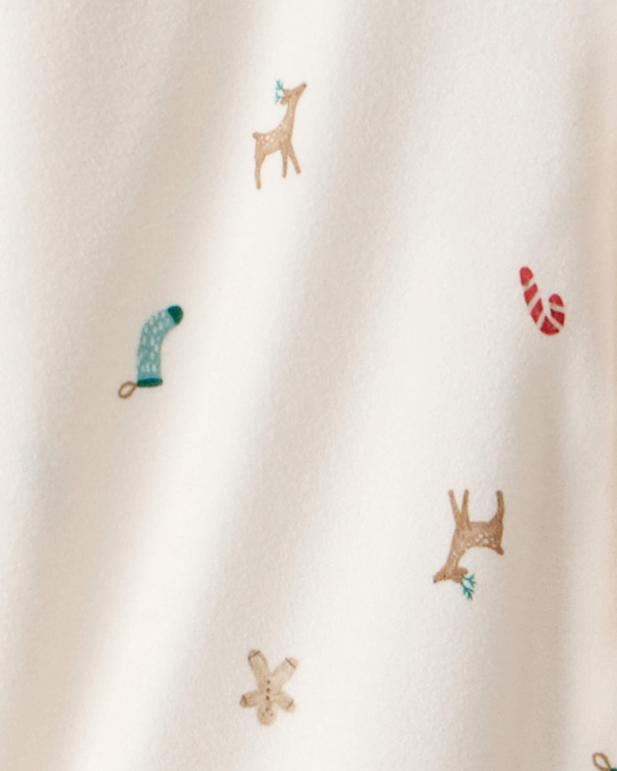 Kid Mini Christmas Fleece Long-Sleeve Loose Fit 2-Piece Pajamas - White