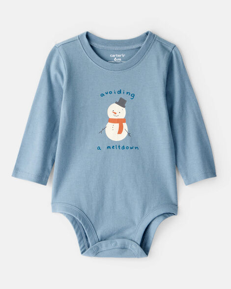 baby boy snowman long-sleeve graphic bodysuit - blue
