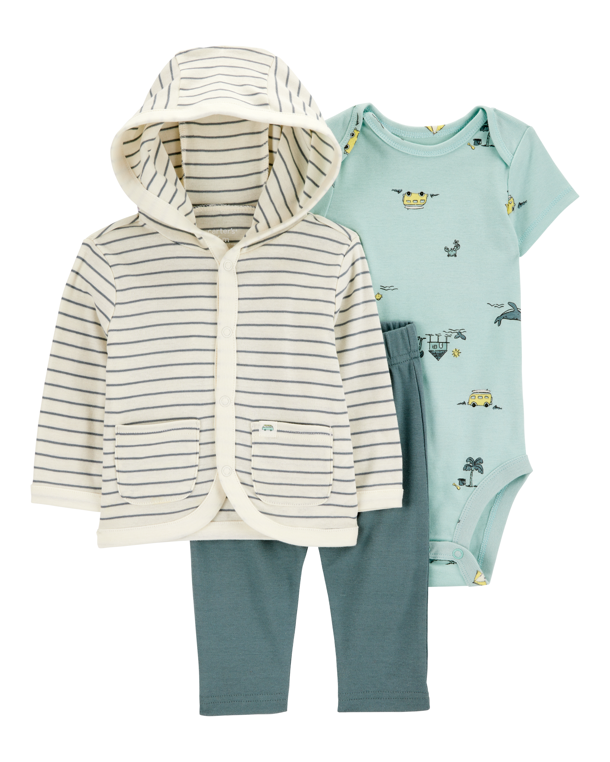 Baby 3-Piece Striped Hooded Pant Set