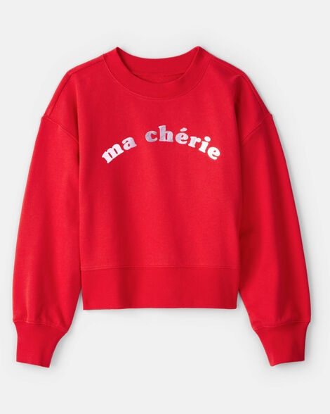girls ma chérie french terry long-sleeve top - red