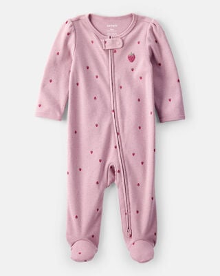 Baby Girl Heart Print Loose Fit Long-Sleeve Sleep & Play Pajamas - Navy