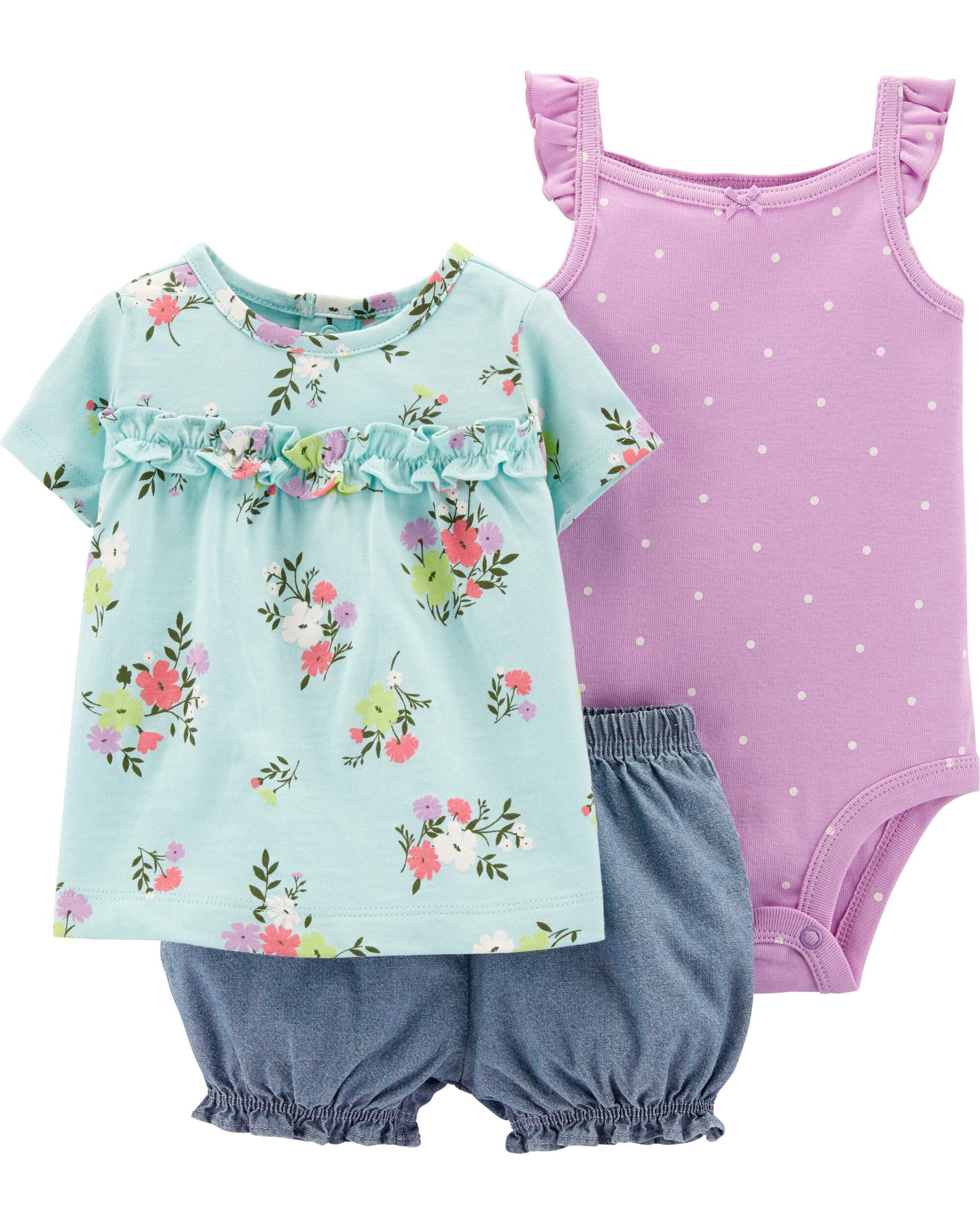 baby girl carter's floral tee & chambray shortalls set