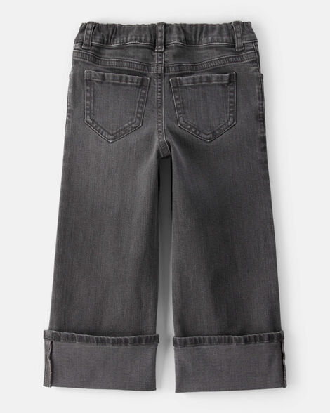 Toddler Girl Denim Wide-Leg Cuff Jeans - Grey