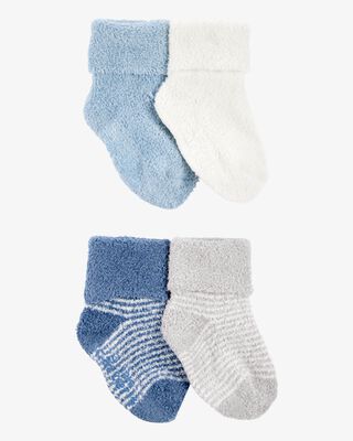 Product image 1 of Baby 4-Pack Chenille Foldover Cuff Booties - Blue/White