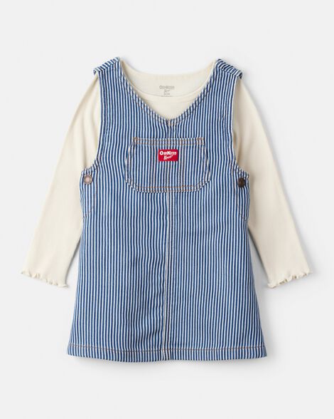 Toddler Girl Hickory Stripe Knit-Like Denim Jumper Set - Blue/Cream