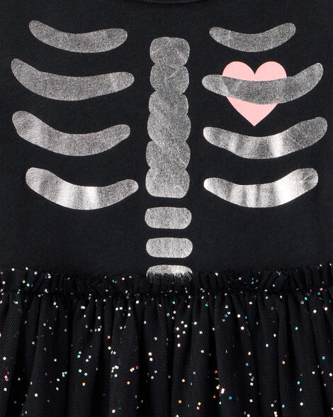  Product image 3 of Toddler Halloween Skeleton Glitter Tulle Dress - Black