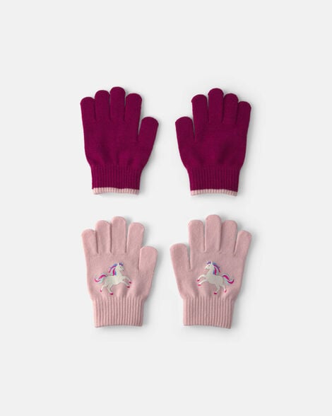 girls 2-pack unicorn winter gloves - pink/burgundy