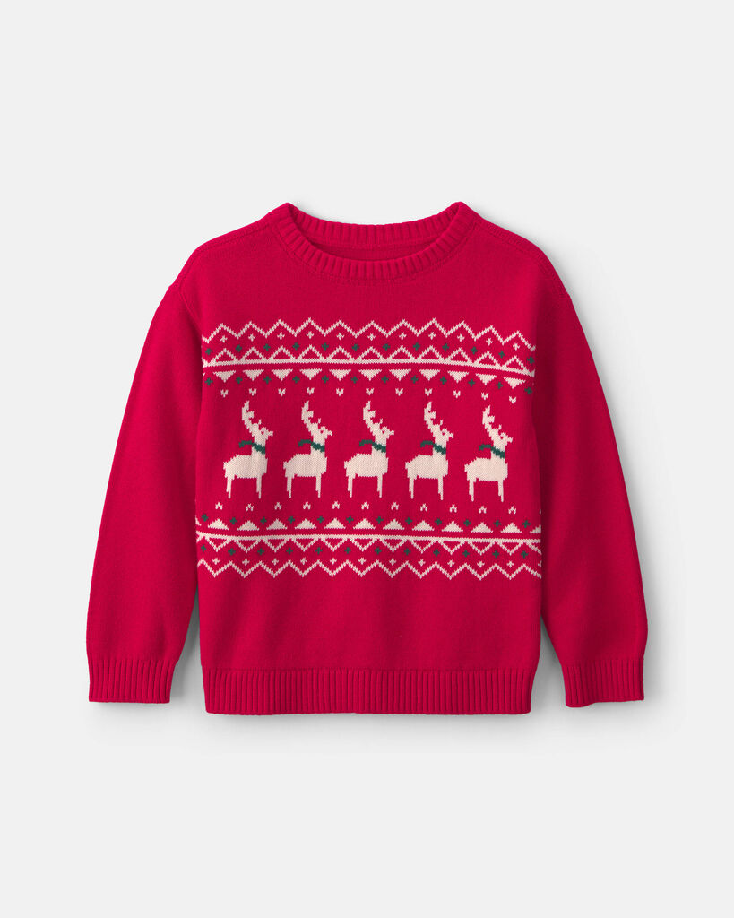 Carter's Little & Big Kid Boys Holiday Crew Neck Long Sleeve Pullover Sweater, 8, Red