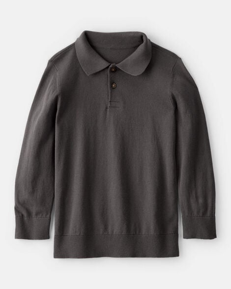 Boys Long-Sleeve Polo Sweater - Grey